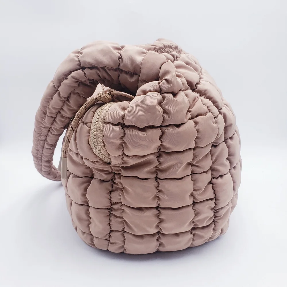Urban Expressions Leda Quilted Square Nylon Puffer Hobo Bag‎ Purse Natural